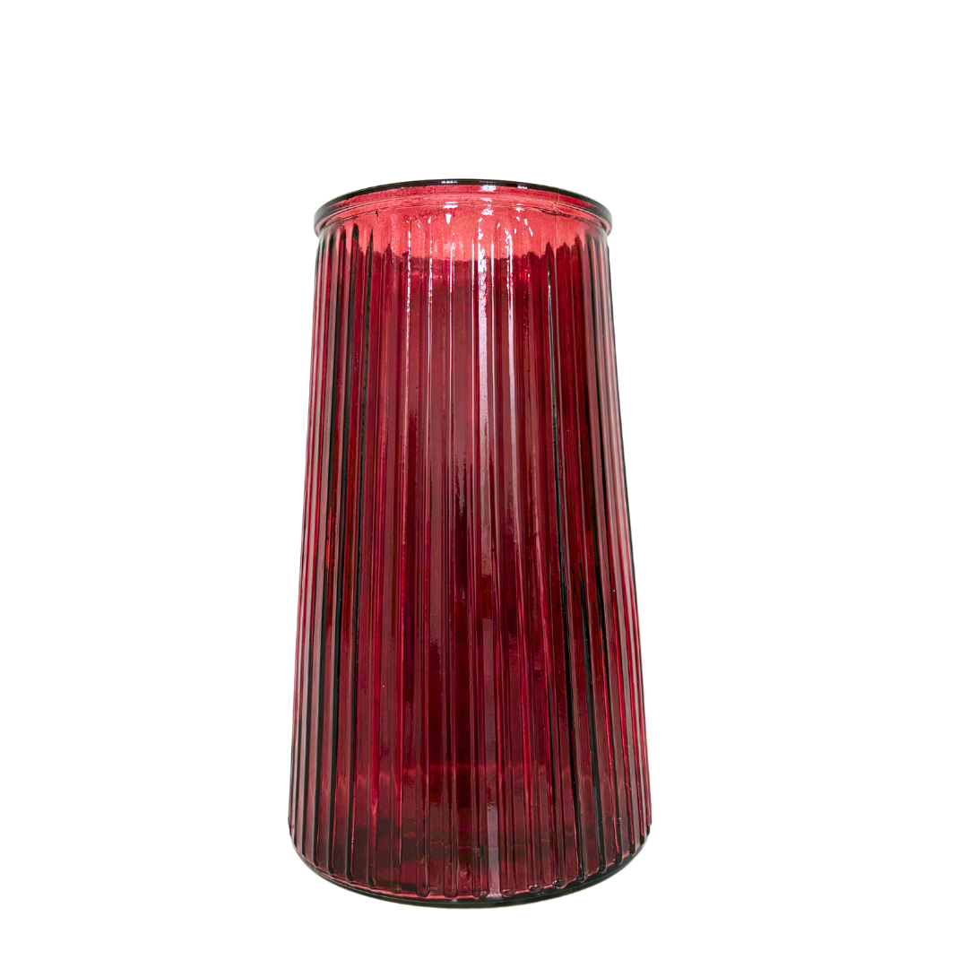 Große Glasvase mit Rillenstruktur - rot