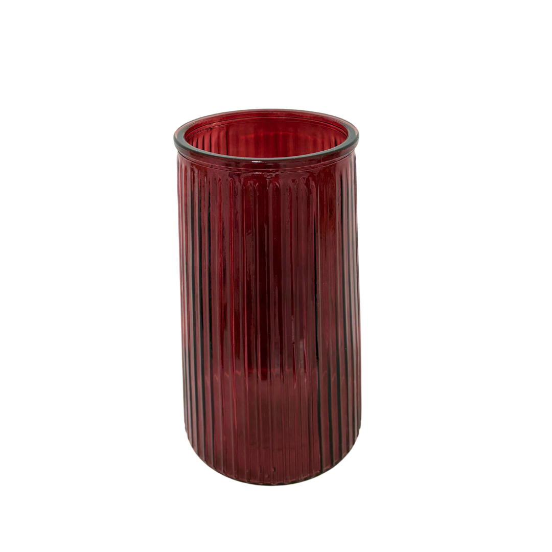 Große Glasvase mit Rillenstruktur - rot