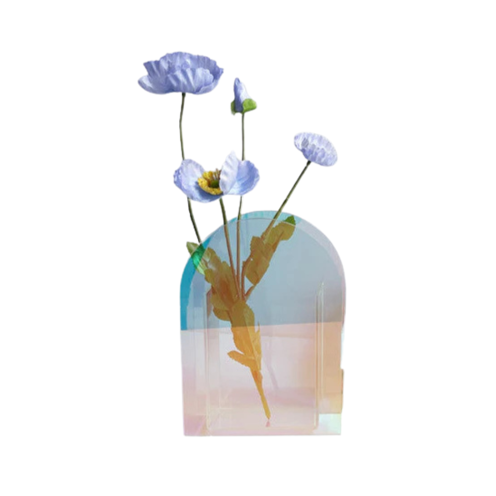 Transparente Acrylvase im Regenbogen-Look