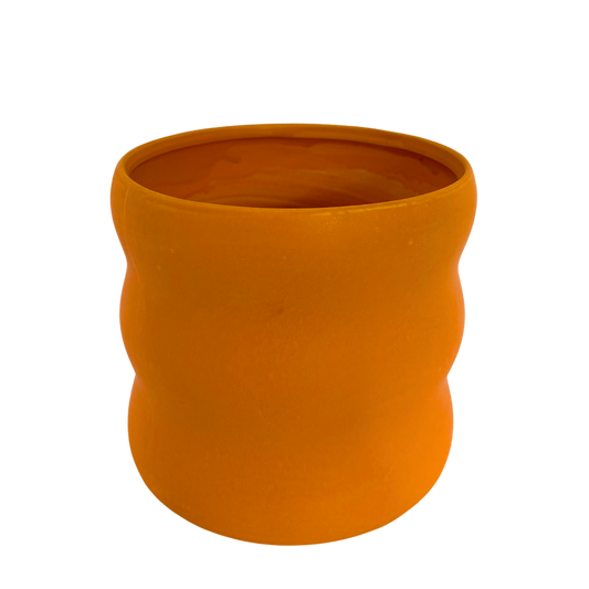 Wellenförmiger Keramik Kübel - Orange