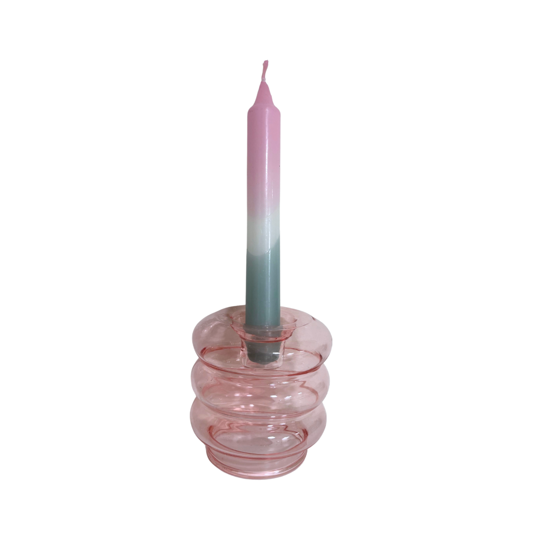 Kerzenhalter und Vase in Rosa
