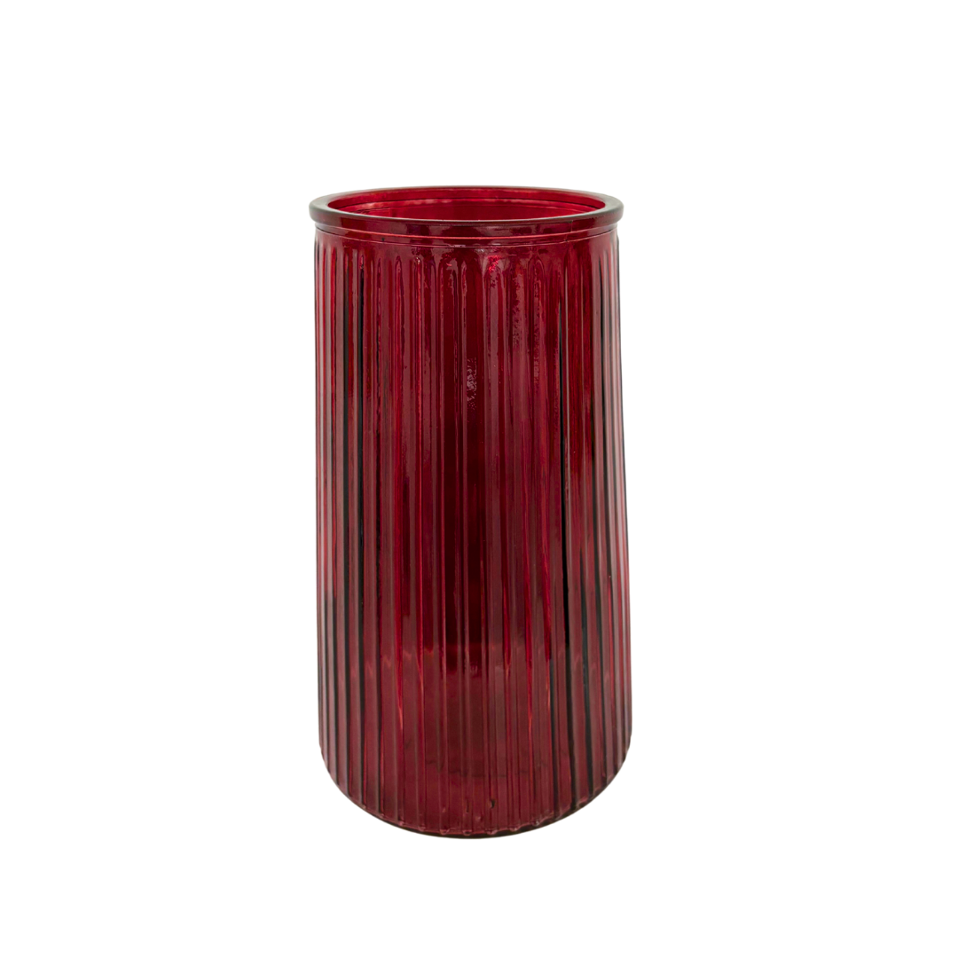 Große Glasvase mit Rillenstruktur - rot