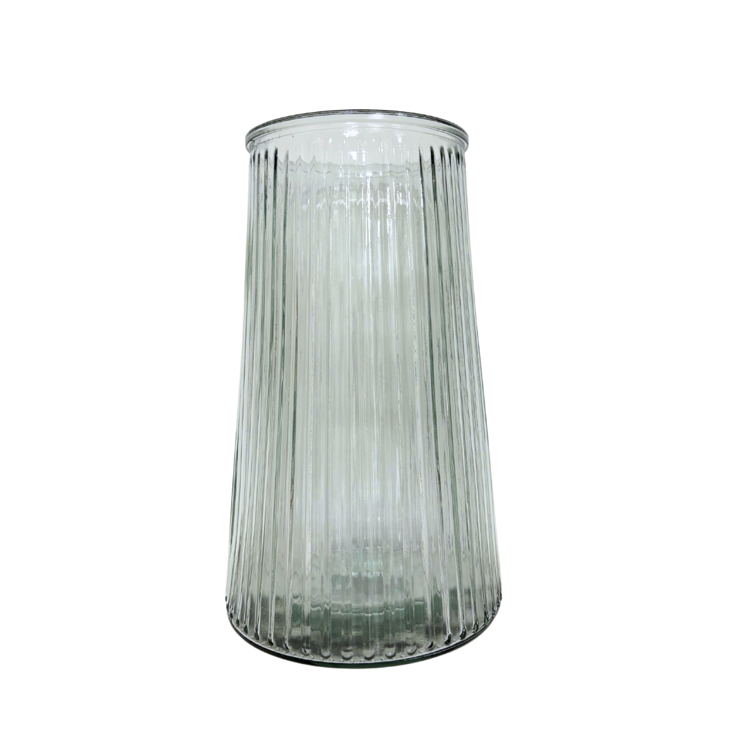 Große Glasvase mit Rillenstruktur - transparent