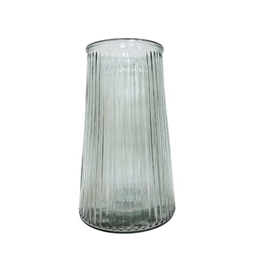 Große Glasvase mit Rillenstruktur - transparent