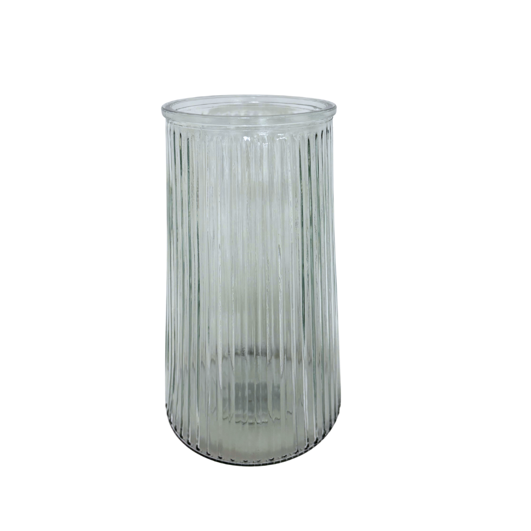 Große Glasvase mit Rillenstruktur - transparent