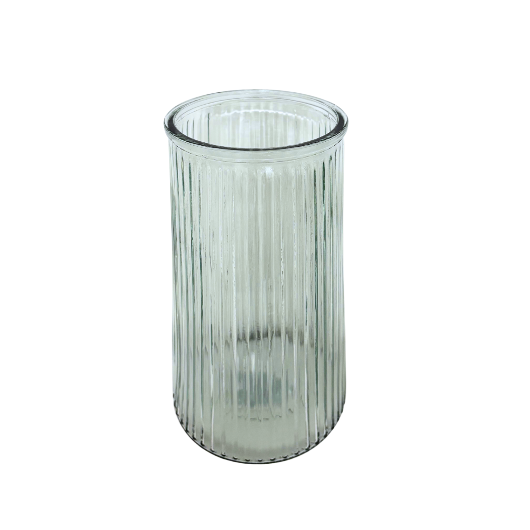 Große Glasvase mit Rillenstruktur - transparent