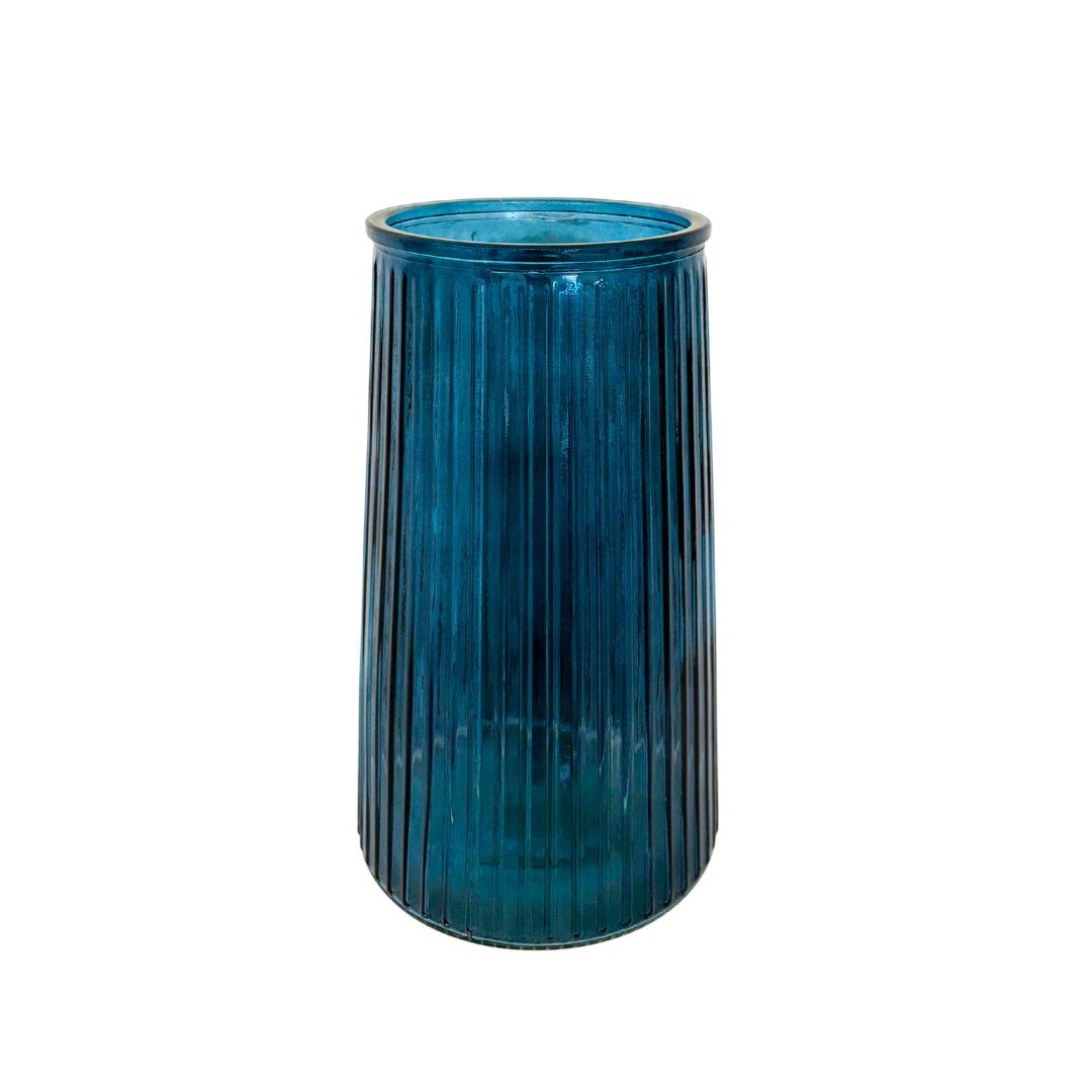 Große Glasvase mit Rillenstruktur - blau