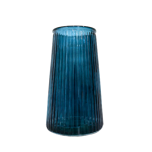 Große Glasvase mit Rillenstruktur - blau