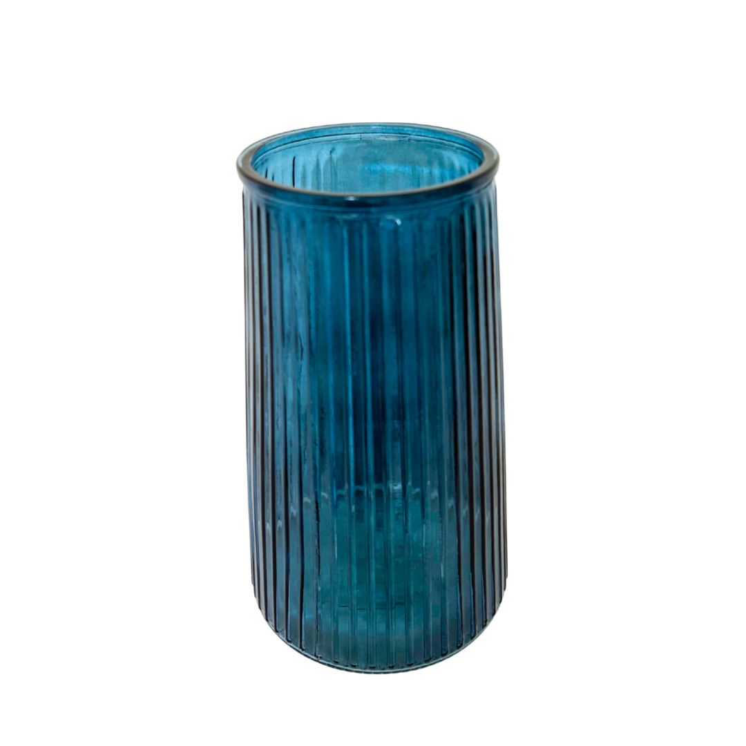 Große Glasvase mit Rillenstruktur - blau