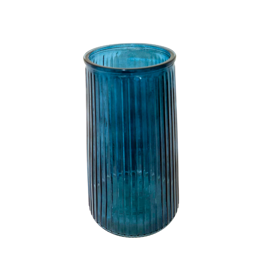 Große Glasvase mit Rillenstruktur - blau